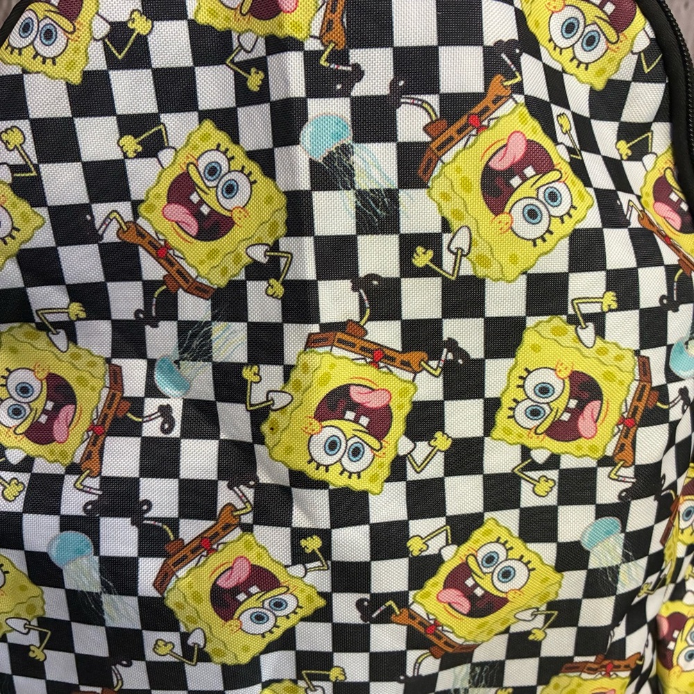 SpongeBob SquarePants Jellyfish Black White Checkered Backpack Bioworld Viacom - Picture 2 of 7